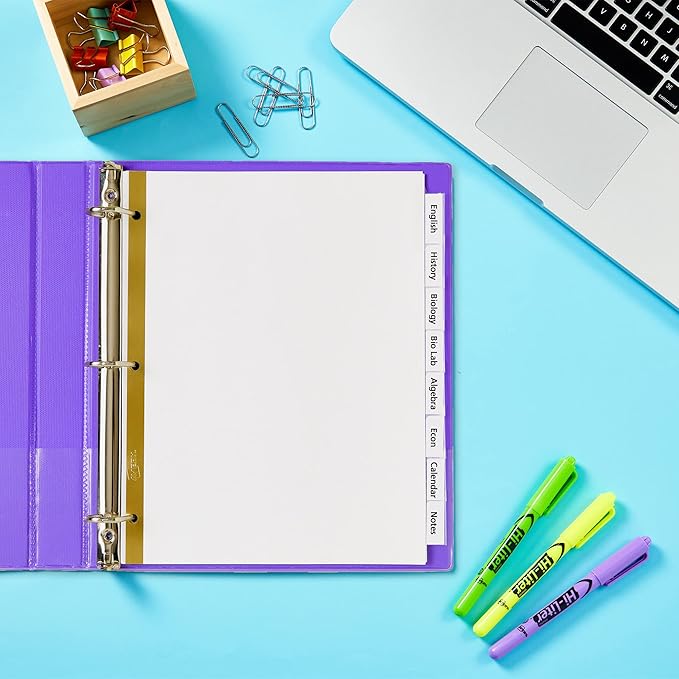 Avery Big Tab Insertable Dividers for 3 Ring Binders, 8-Tab Sets, White Paper, Clear Tabs, 6 Binder Divider Sets (41124)