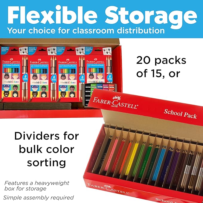 Faber-Castell World Colors Colored Pencil School Pack - Traditional & Skin Tone Colored Pencils - 300 Coloring Pencils and 12 Pencil Sharpeners
