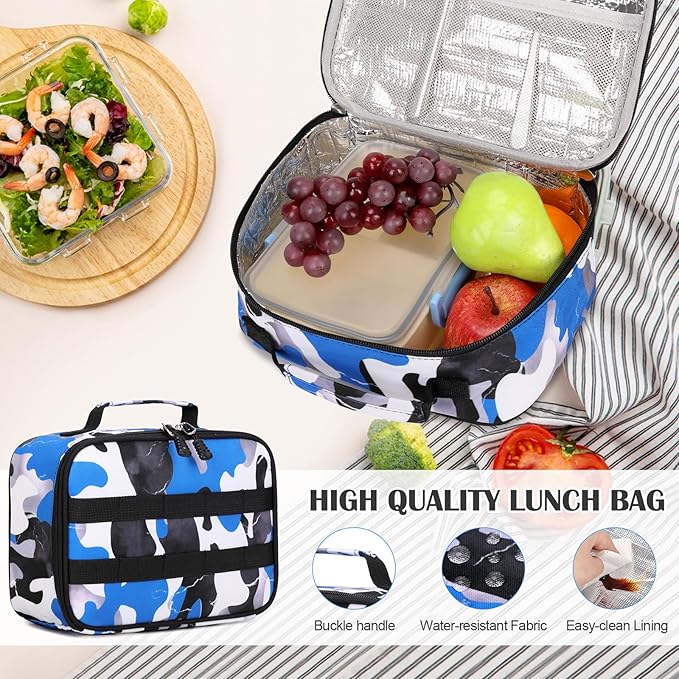 Camo Backpack for Boys, Tactical Boy Backpacks for School, Kids Backpack With Lunch Box Pencil Case USB Charging Port Military Army SchoolBags for Boy Teens Kids Elementary Middle High School