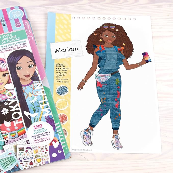 Make It Real – Fashion Design Sketchbook: City Style - Inspirational Fashion Design Coloring Book for Girls - Includes Sketchbook, Stencils, Stickers, and Fashion Design Guide