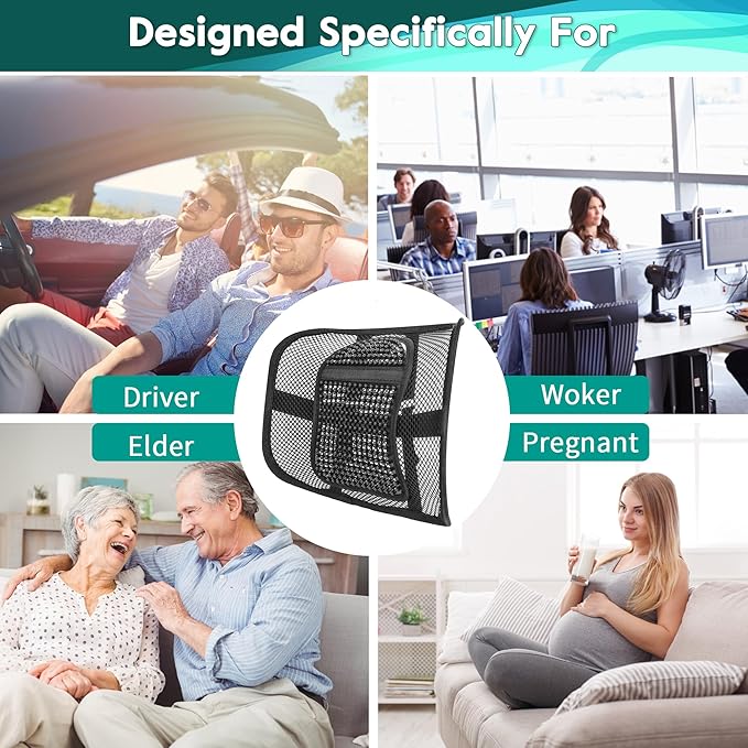 Samyoung Mesh Back Lumbar Support, Back Support Seat Cushion with Breathable Mesh for Office Chairs Car 12โ x 16โ