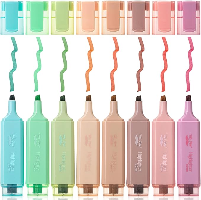 Mr. Pen- Highlighter 8 Pack, Vintage Colors, Chisel Tip Aesthetic Highlighters for School, No Bleed