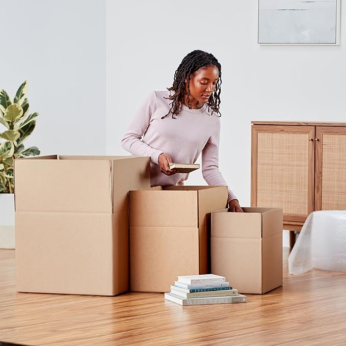Amazon Basics Cardboard Moving Boxes for Packing and Shipping, Medium Size, 18" x 14" x 12", Brown, 20-Pack