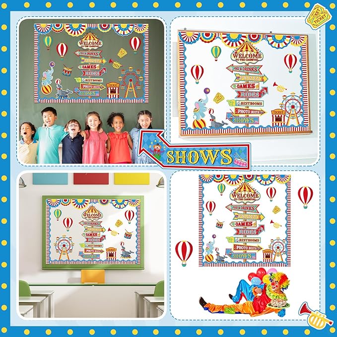 Epakh Circus Bulletin Board Set Welcome to The Carnival Classroom Decorations Carnival Circus Sign Post Paper Cutouts for Door Wall Decor Back to School Office Supplies