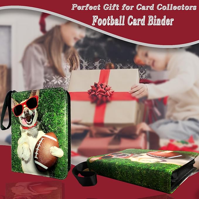Football Card Binder 400 Pockets, Trading Card Binder 4 Pocket with 50 Removable Sleeves Fits 400 Sport Cards, 3 Ring Card Holder Binder with Zipper, Collector Storage Album