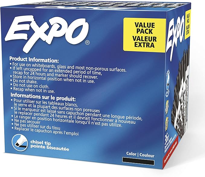 EXPO Dry Erase Markers Chisel Tip Black Low-Odor Perfect for Whiteboards Non-Porous Surfaces & Home Offices (Pack of 1 36 Count Total)