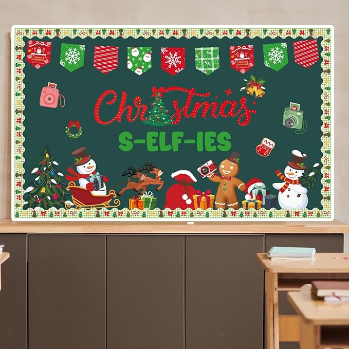 Christmas Bulletin Board Decorations - Christmas Selfies Photo Classroom Decorations Set Xmas Snowman Paper Cutouts Bulletin Board Decor School Chalkboard Office Wall Decor Supplies