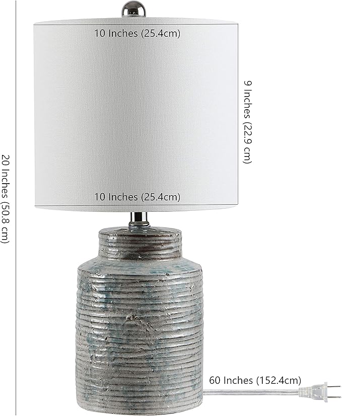 SAFAVIEH Lighting Collection Boris Modern Contemporary Blue Glass 19-inch Bedroom Living Room Home Office Desk Nightstand Table Lamp (LED Bulb Included)