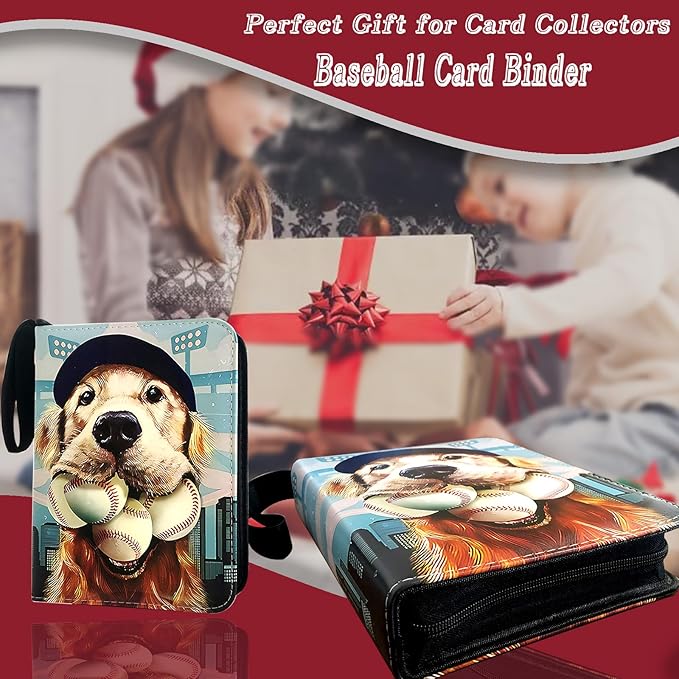 400 Pockets Baseball Card Binder, Trading Card Binder 4 Pocket with 50 Removable Sleeves Fits 400 Sport Cards, 3 Ring Card Holder Binder with Zipper, Collector Storage Album