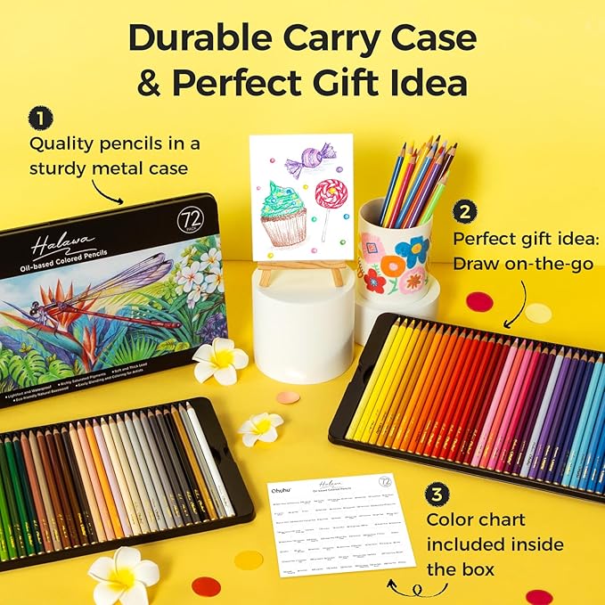 Ohuhu Colored Pencils: 72 Oil-based Drawing Pencils for Coloring Portrait Sketching Landscape, Durable Soft Core, Professional 72 Pack for Artist, Adult & Beginners, Halawa Series