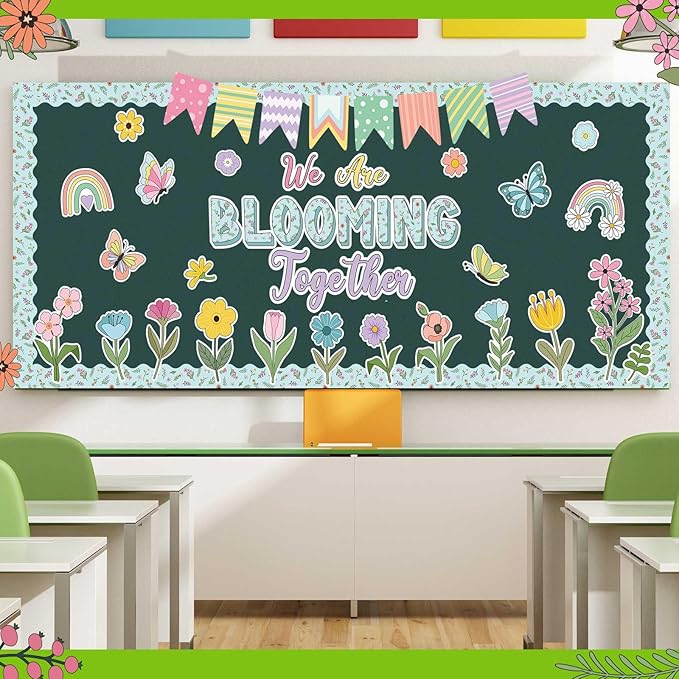 Pasimy Spring Bulletin Board Decorations 3D Sunflower Bulletin Board Set Bee Classroom Decor Honeycomb Butterfly Flower Cutouts Spring Borders for Home Office Wall Door Window Supplies(Diverse)