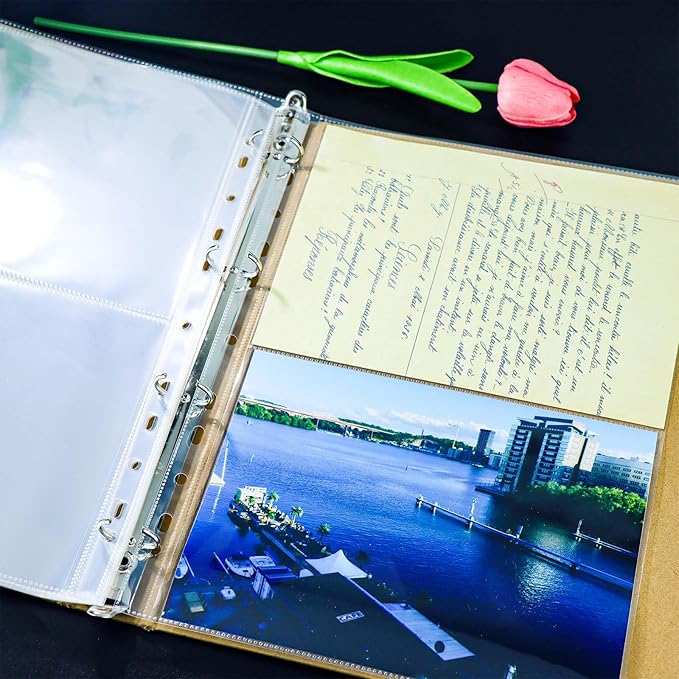 Mogoostry A4 Clear Sheet Protectors 2 Pocket Binder Sleeves 20 Sheets 11 Holes Side Open Photo Album Refill Page Protector