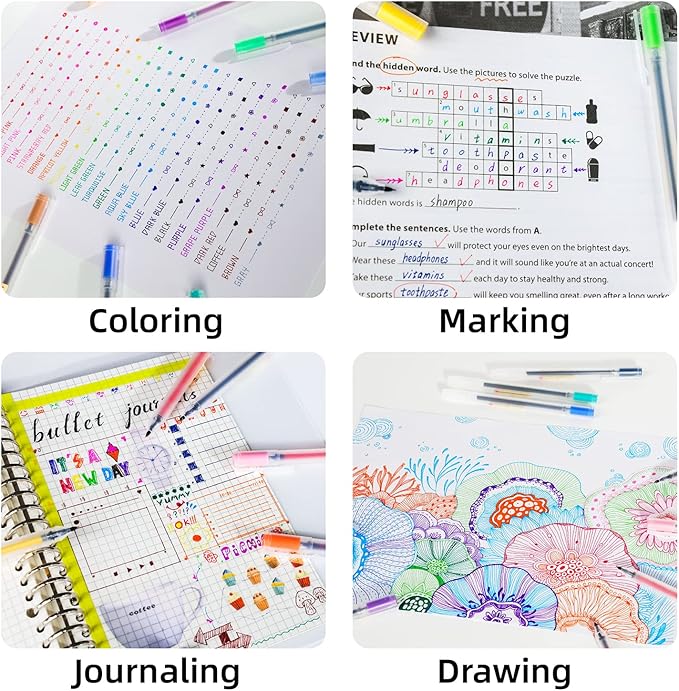 Colored Gel Pens, 0.5mm Fine Tip Pens, No Bleed, Quick Dry, 15 Pack Japanese Style Ball Point Journaling Pen for Coloring, Note Taking, Office School Supplies