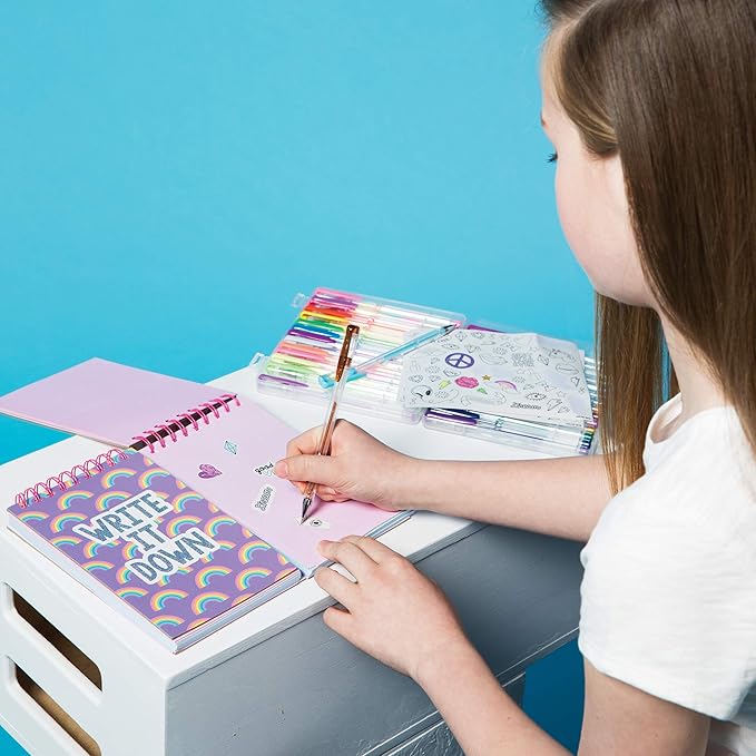 Three Cheers for Girls by Make It Real - 30 Piece Gel Pen Set - Colored Gel Pens with Metallic, Pastel, Neon, Rainbow & Glitter - Cute Pens for Drawing, Coloring or Journaling - Includes 100+ Stickers