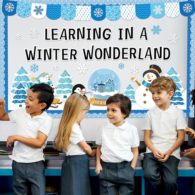Winter Wonderland Bulletin Board Set Snowflakes Snowman Bulletin Board Decoration Paper Cutouts Decor Learning in A Winter Wonderland Penguin Tree for Holiday Classroom Home Chalkboard Wall Decor