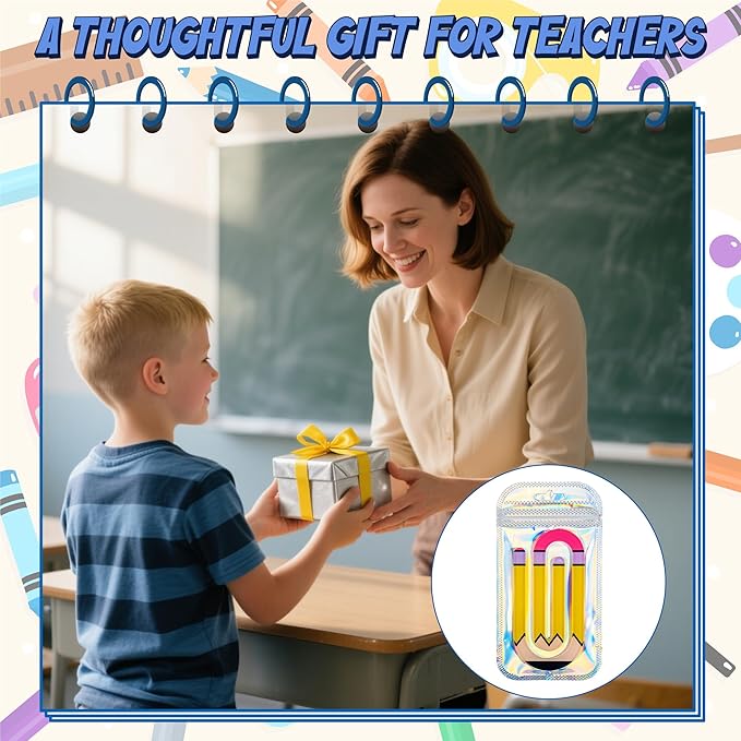 24 Pack Jumbo Acrylic Paper Clips, 4" X 2" 12Pcs Teacher Paper Clips with 12Pcs Gift Bags Personalized Paperclips Bookmark for Home Office Back to School Supplies (Pencil,Notebook,Eraser)