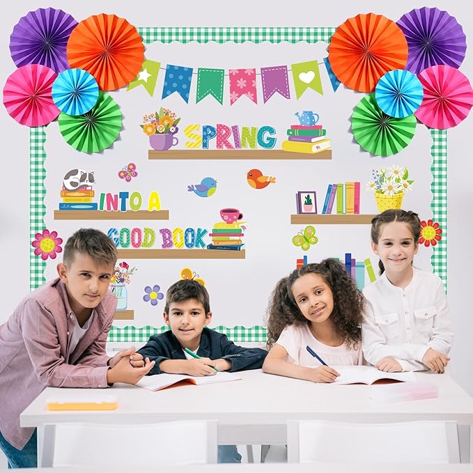 Containlol 3D Reading Bulletin Board Decorations Set for Classroom Book Shelf Butterfly Flower Read Bulletin Board Borders Paper Cutouts Back to Preschool Library Chalkboard Wall Office Decor Supplies