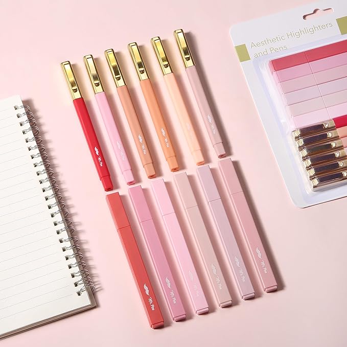 Mr. Pen- Aesthetic Highlighters and Pens, 12 Pack, Shades of Pink, No Bleed Bible Highlighters and Pens, Black Ink