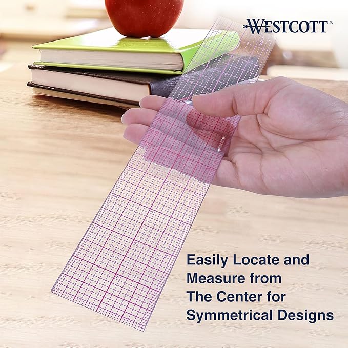 Westcott 8ths Graph Transparent Beveled Edge Ruler, Zero Centering Scale, Durable Laminated Finish,12-Inch, Office, Drafting, Sewing, Engineering, School Supplies (Pack of 144)