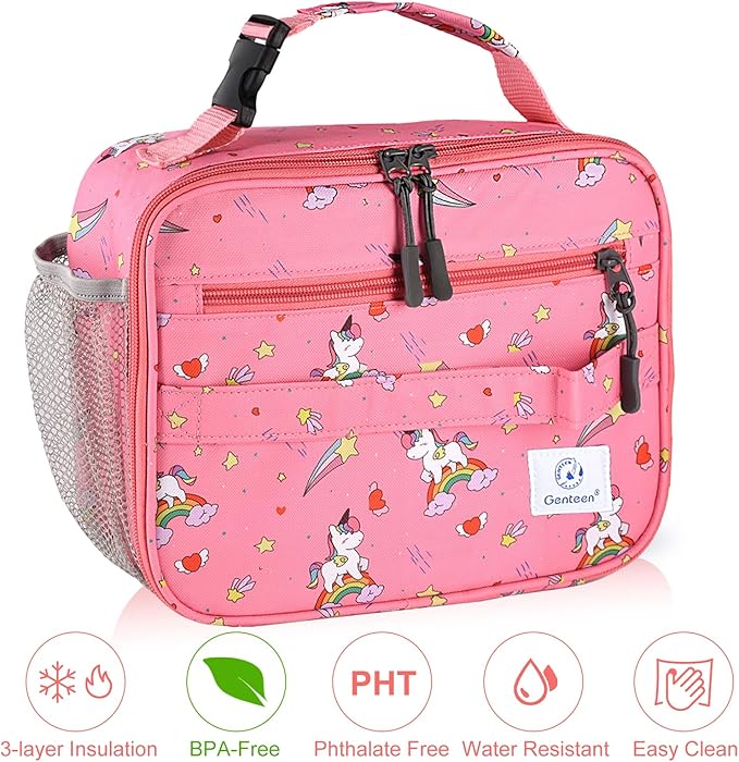 Genteen Lunch Box Kids, Prints Insulated Lunch Bag Kids Boys Girls,Soft Bag Mini Cooler Back to School Thermal Meal Tote Kit Lunch Box for School,Work,Outdoor - Star Rainbow