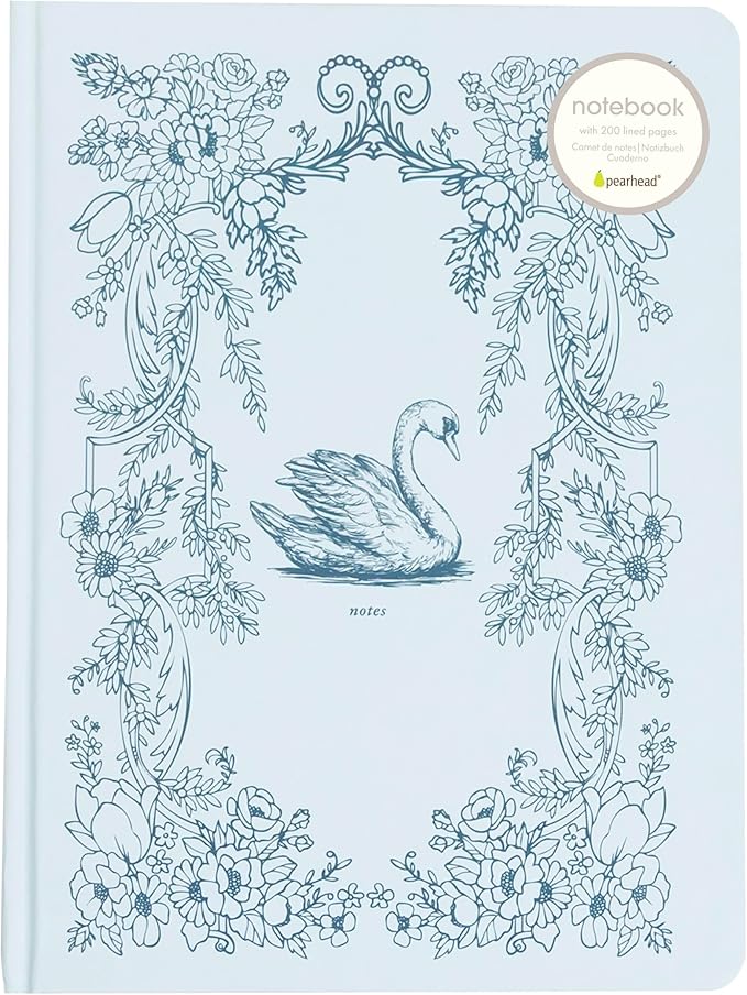 Pearhead Hardcover Journal Notebook 6x8 – Blue Swan College-Ruled Writing Journal with 200 Lined Pages for Notes, Work & Journaling
