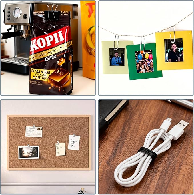 Paper Binder and Clips Assorted Sizes Set,500 PCS Black Metal Office Clips Push Pin Rubber Bands Set for Home, School,Office Supplies