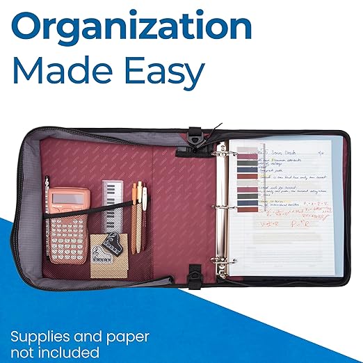 Case-it Classic Zipper Binder | 2-Inch O-Rings, 350 Sheet Capacity, Multiple Storage Pockets & Shoulder Strap | School & Office Organizer | D-251 Burgundy | 6 Pack