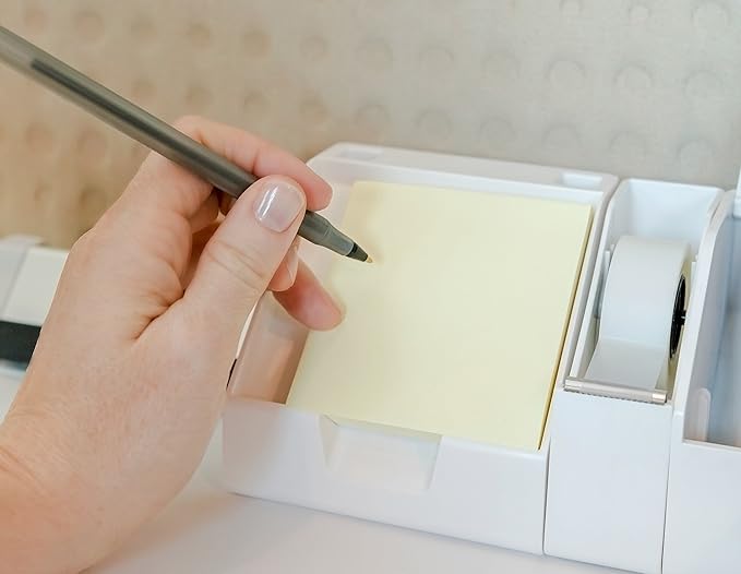 Bostitch Office Sticky Note Holder + Business Card Stand, Includes Pen Holders, White