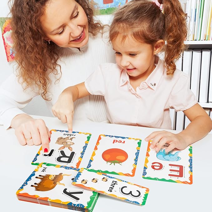D-FantiX 58 Pieces Alphabet and Number Bulletin Board Set, Manuscript Educational Preschool Cards, Early Learning Alphabet Number Colors Shapes Posters for Kids Kindergarten Classroom Wall Decorations