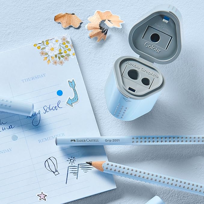 Faber-Castell Grip Graphite Pencils & Accessories Set, Sky Blue – 3 Drawing Pencils (B), Pencil Set for Sketching and Drawing, Art Pencils for Kids, Sketching Supplies