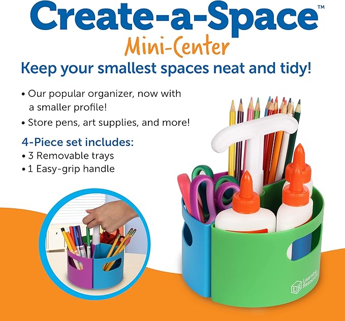 Learning Resources Create-a-Space Storage Mini Center, Back to School Resources for Teachers, Small Space Storage, Teacher Organizer, Home School Accessories, 4 Piece Set