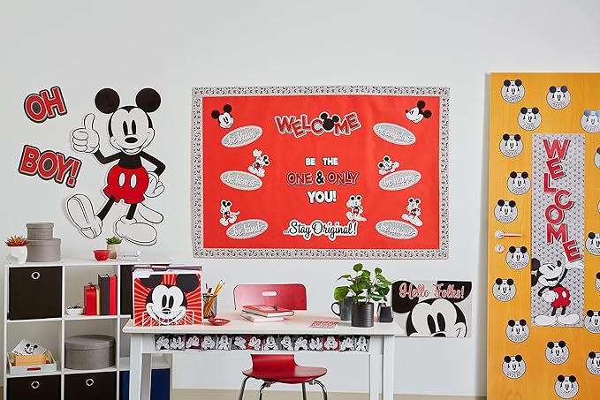 Eureka 846322 Disney Retro Mickey Mouse Selfies Extra Wide Decorative Classroom and Bulletin Board Trim for Teachers, 3.25" Wide, 12 Strips for 37 Total Feet