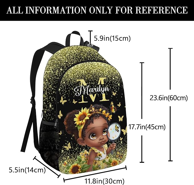 Custom Kids Backpack with Lunch Box Personalized Name Bookbag for Girls Back to School Yellow Backpacks for Elementary Middle School Boys