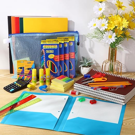 SATINIOR 6 Set Operation Christmas Items School Supplies Bulk Donation Set Stationary Gift for Middle High College Students Essentials Bundle Includes Folders Notebooks Pen Calculator and More