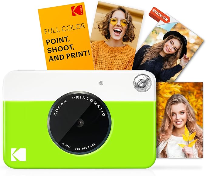KODAK Printomatic Full-Color Instant Print Digital Camera - Colorful Photos On Zink 2x3" Sticky-Back Photo Paper - 5MP, Portable, Creative Fun Gift for Birthday, Christmas, Holiday - Green