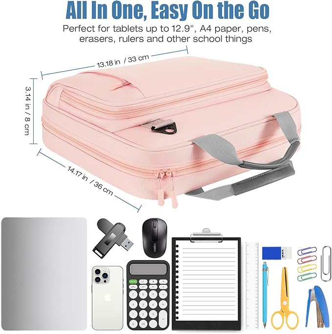 MoKo Zipper Binder, 2 Inch 3 Ring Binder with Zipper, 500 Sheet Capacity Zip Up Binders with Shoulder Strap Handle, Multi-Pocket Zip Up Binders for Middle School Student, Pink