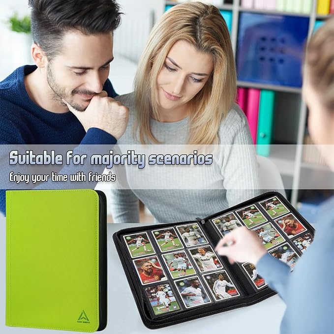 9 Pocket Card Binder - 540 Capacity with Zip Closure Premium, Double-Sided,Sturdy & Sleek PU Leather Protector for MTG, TCG, Sport & Collectible Cards (Grass green)