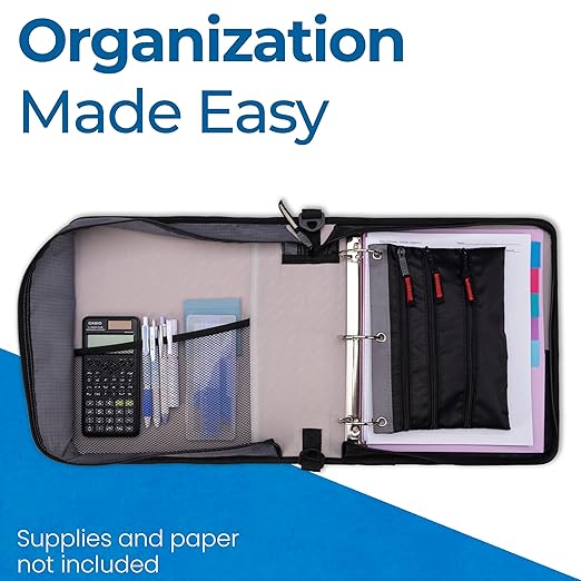 Case-it Universal Zipper Binder | 2-Inch O-Rings, 13-Inch Laptop/Tablet Padded Pocket, 400 Sheet Capacity, Multiple Storage Pockets & Shoulder Strap | School & Office Organizer | LT-007 Warm Gray
