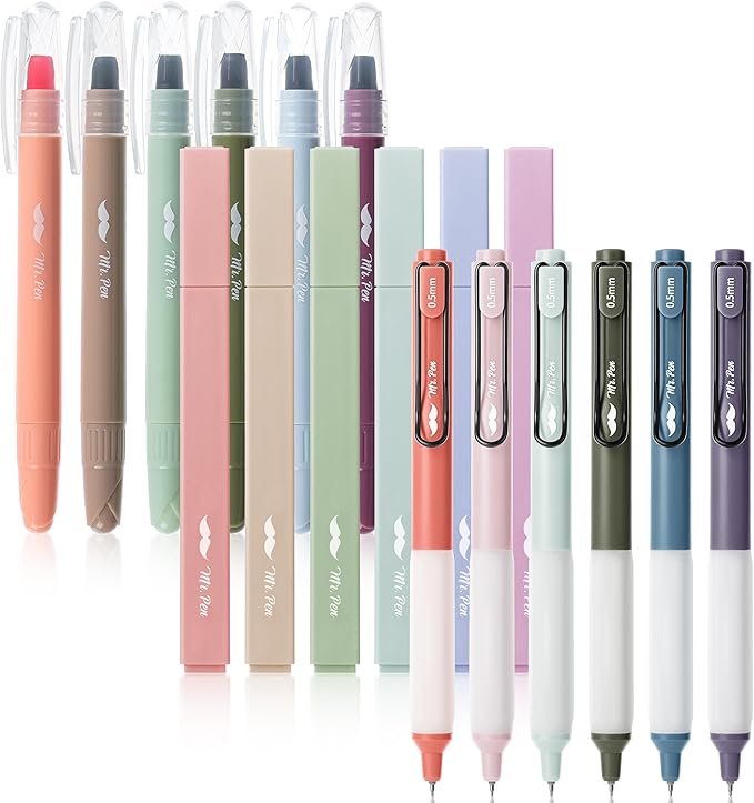 Mr. Pen Aesthetic Highlighters and Gel Pens, 18 Pack - Vintage Color Bible Highlighters No Bleed