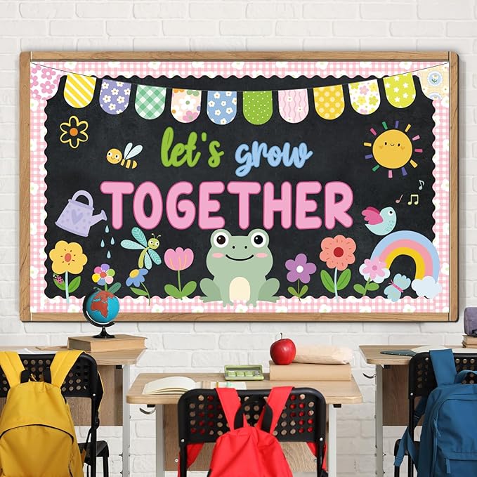Spring Bulletin Board Decorations - Flower Animals Classroom Decorations Set Sun Let's Grow Together Paper Cutouts Bulletin Board Decor School Office Wall Decor Supplies