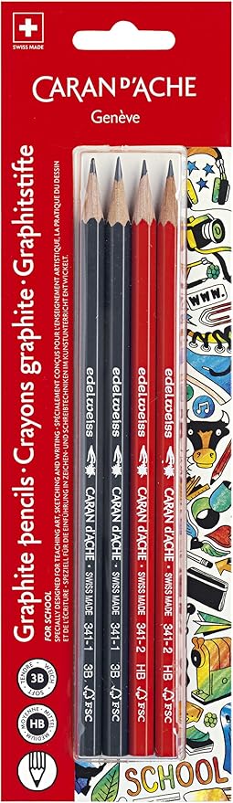 Caran d'Ache School Line Graphite Pencils, 4 Count, 3B-HB