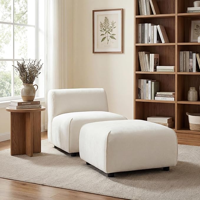 Christopher Knight Home Milio Modern Accent Chair with Ottoman Foot Rest, Wooden Frame Club Chair and Ottoman, Comfy Living Room Lounge Chair with Coffee Table, Single Sofa and Footstools, Beige