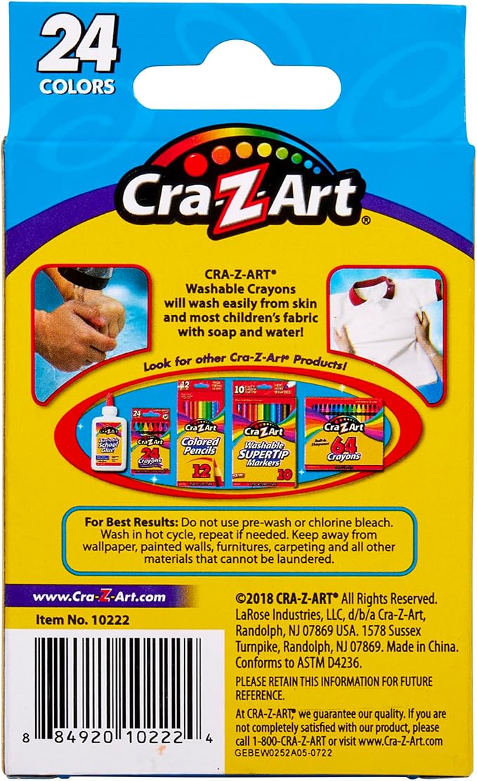Cra-Z-Art Washable Crayons, 24 Count, for Kids Back to School Supply List Essential
