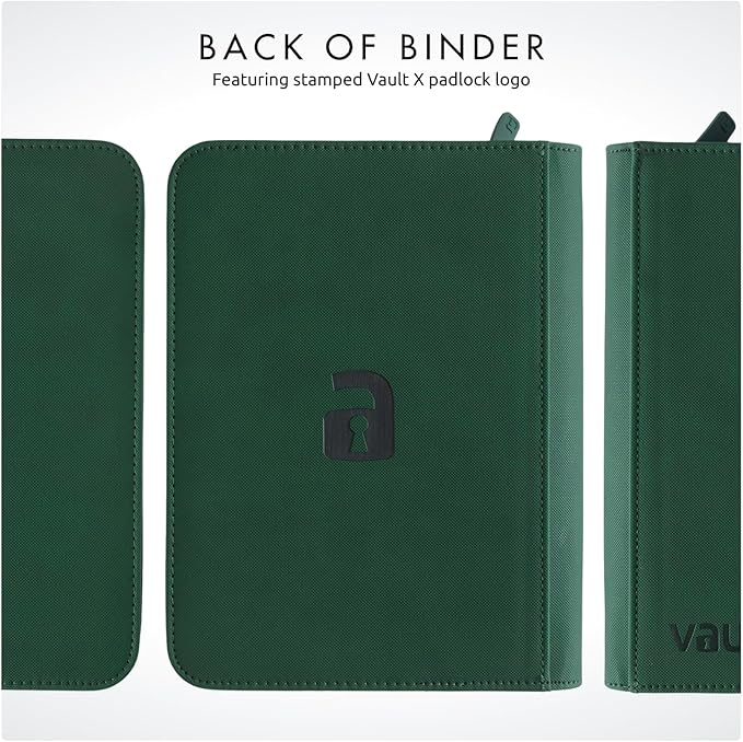 Vault X 4 Pocket Trading Card Zip Binder, 160 cards, Premium Exo-Tec Album Material, 20 Side-Loading Pages, Folder for Collectible Card Games, Sports, TCG (Green)