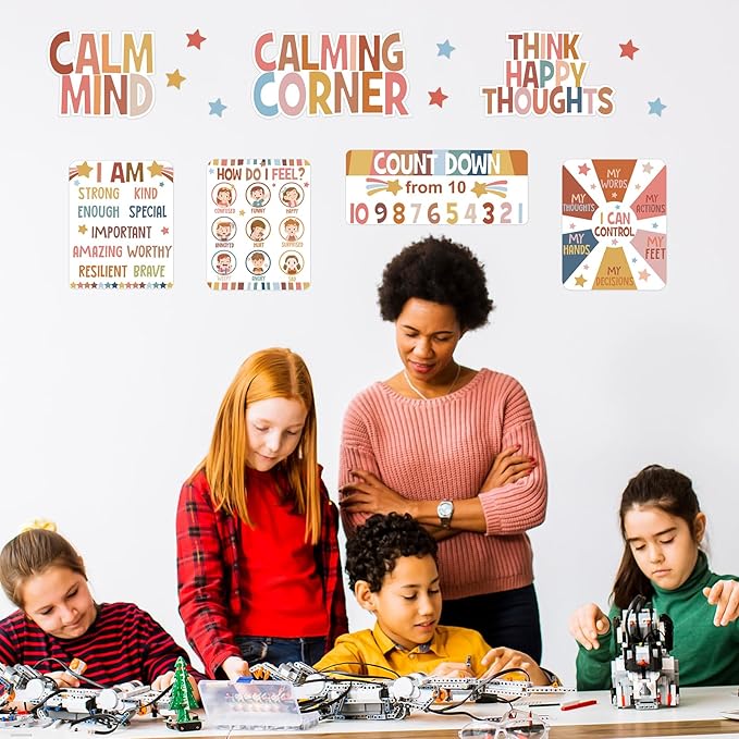 Pajean Calm Down Corner Bulletin Board Set for Classroom Decoration Feelings Chart Mental Health Feeling Management Poster for Kindergarten Emotions Poster Decor School(Boho Colors)