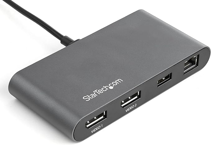 StarTech.com Dual-Monitor Thunderbolt Mini Dock, 4K 60Hz DisplayPort, Driverless Hub for Windows & Mac, Gigabit Ethernet, 1x USB-A (USB 5Gbps), 11in (28cm) Cable