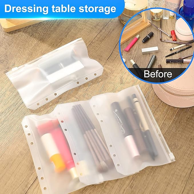 30pcs Yellow Binder Pockets 6 Holes Zipper Folders PVC Card Loose Leaf Bags Cash Envelopes for Budgeting Binder