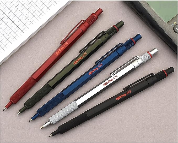 rOtring 600 Ballpoint Pen, Medium Point, Black Ink, Silver Barrel, Refillable