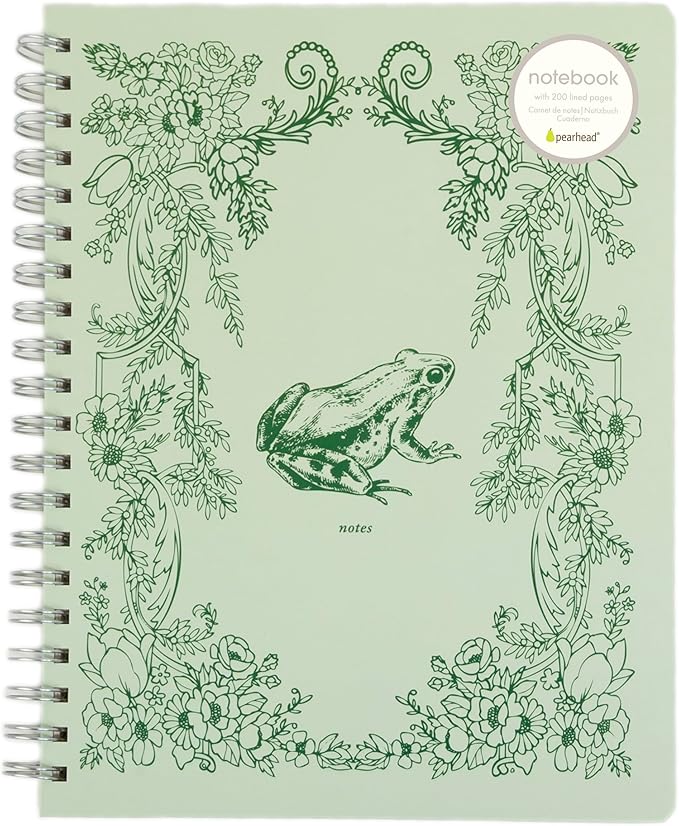 Pearhead Spiral Hardcover Notebook 8x10 – Frog Toile College-Ruled Writing Journal with 200 Lined Pages, Perforated Paper for School, Work & Notes