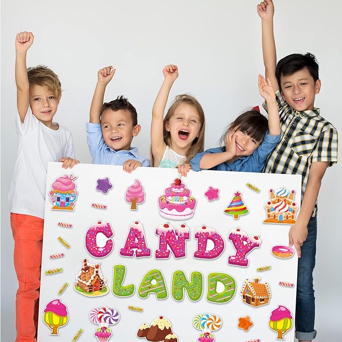 Candyland Cutouts Candy Classroom Bulletin Board Decorations Candy Land Ice Cream Donut Round Lollipop Cut Outs Kids Sweet Birthday Themed Party Supplies for Students Classroom Decorations